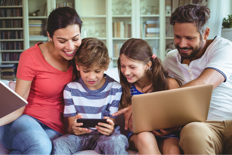 Family using Kahoot! Kids!